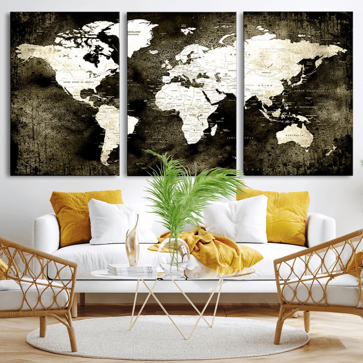 66737-MGV-CV-36X24-Vintage World Map Canvas Wall Art – Framed Push Pin Travel Map for Home and Office Decor, Rustic Wall Artwork for Travelers