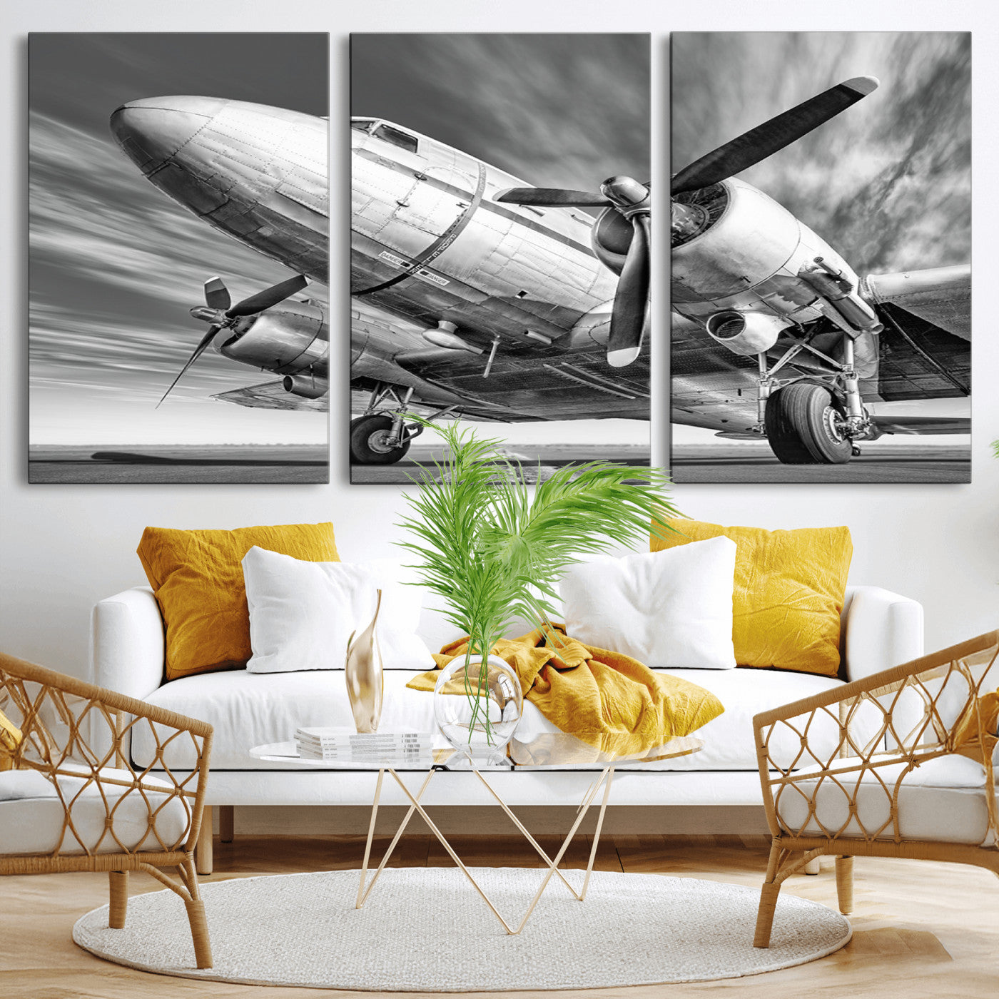 82744-MGV-CV-36X24-Vintage Airplane on Runway Canvas Print
