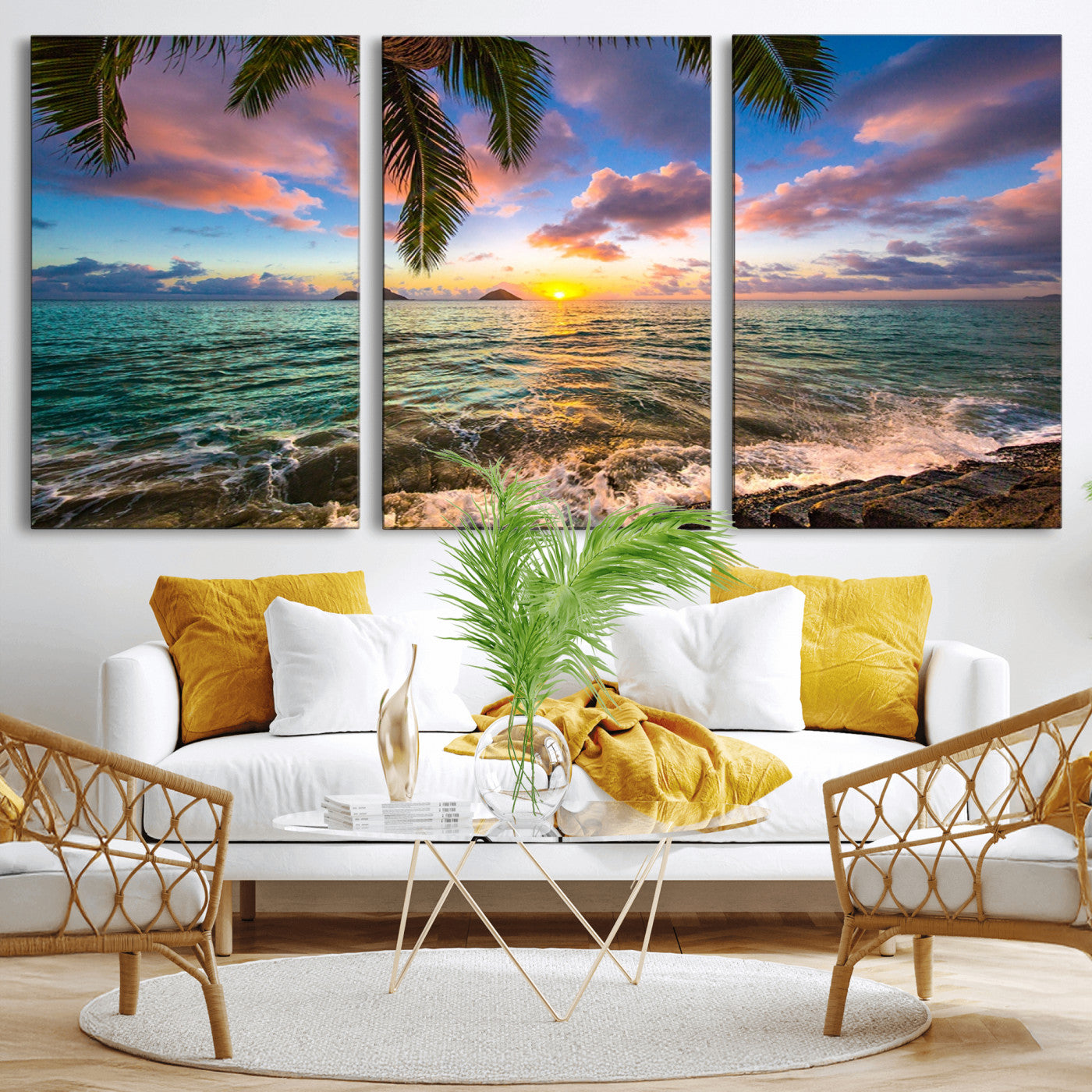 -Framed Tropical Sunset Art Canvas Print