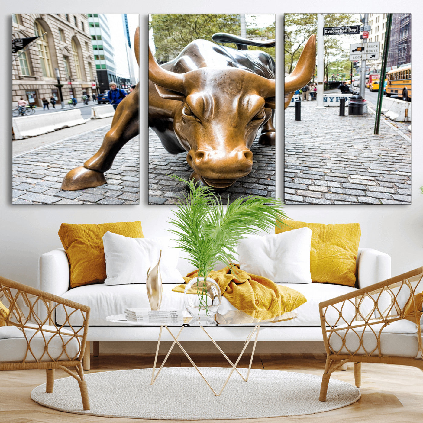 86623-MGV-CV-60X30-3P-Charging Bull Wall Art Canvas Print