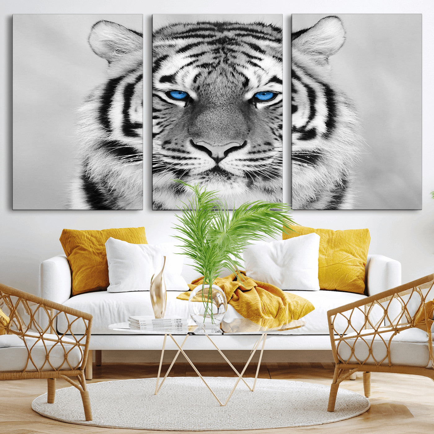-Black and White Tiger Wall Art Animal Canvas Print