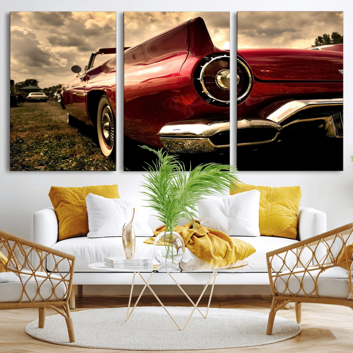 -Red Classic Car Wall Art Canvas Print