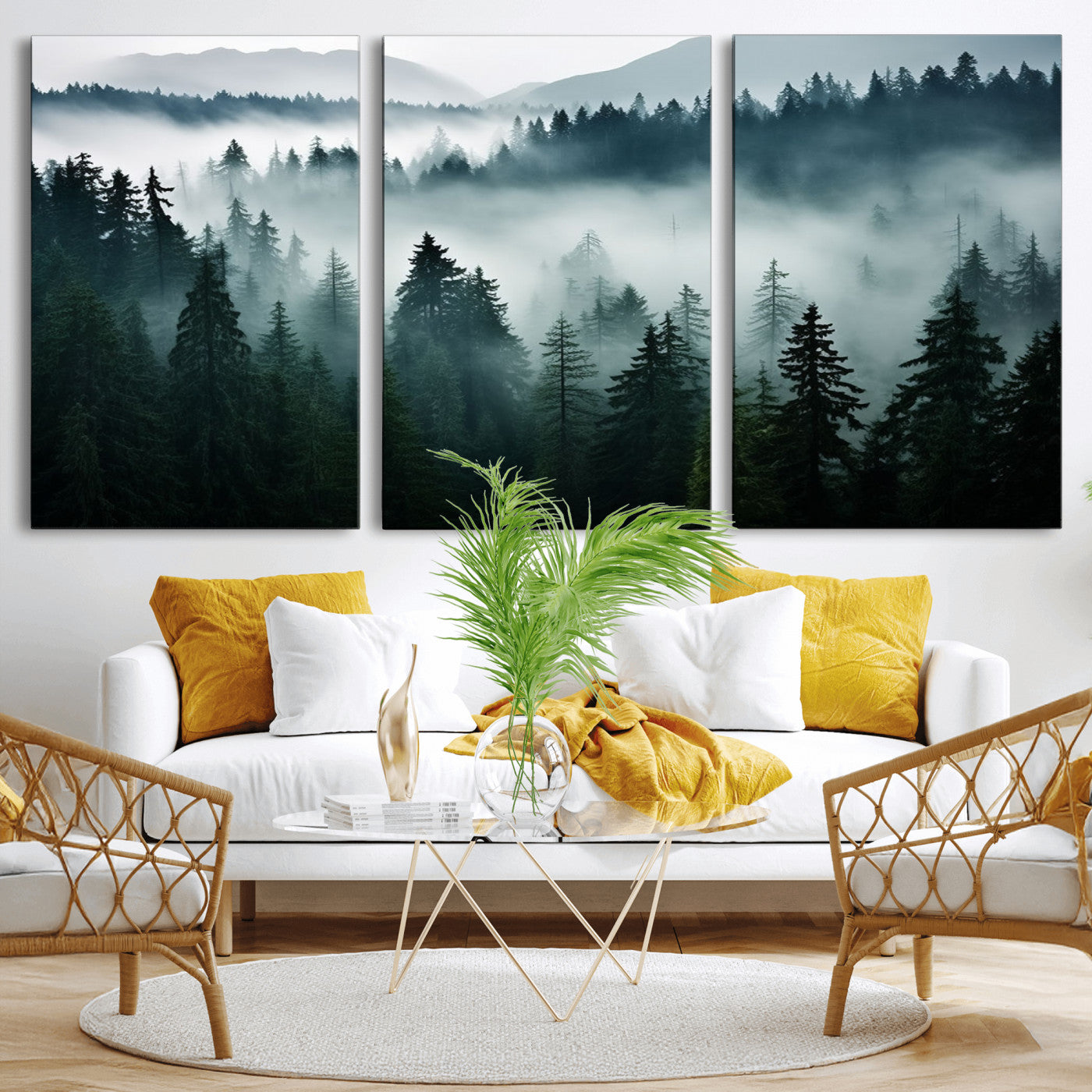 -Captivating Misty Forest Wall Art Canvas, Premium Canvas Print a Foggy and Serene Atmosphere