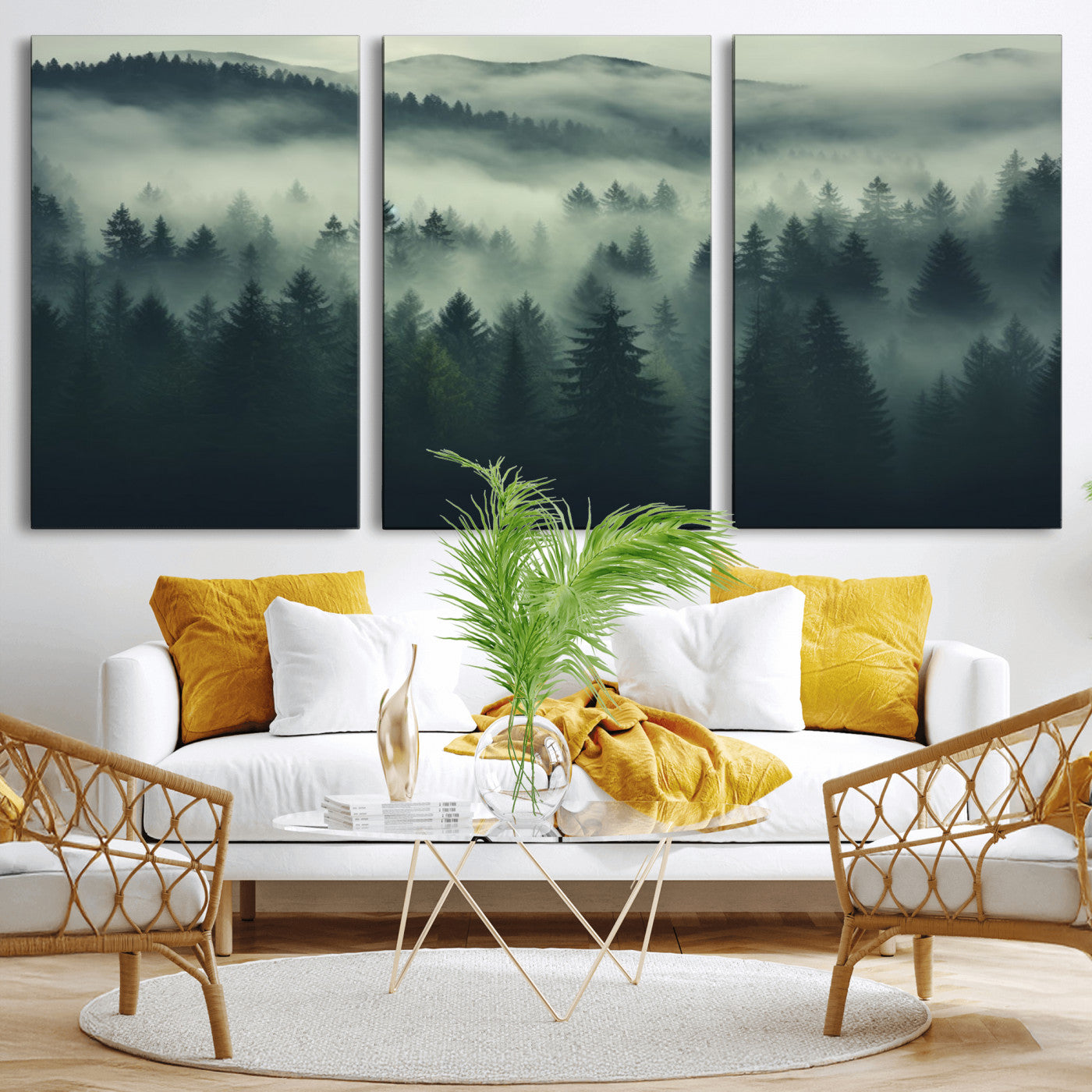 -Misty Forest Wall Art Premium Canvas Print a Foggy and Serene Atmosphere