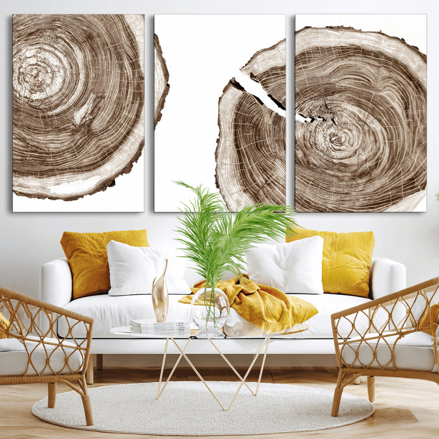 43743-MGV-CV-36X24-Wood Tree Ring Wall Art Canvas Prints, Tree Rings – Minimalist Black and White Wood Art | Triptych