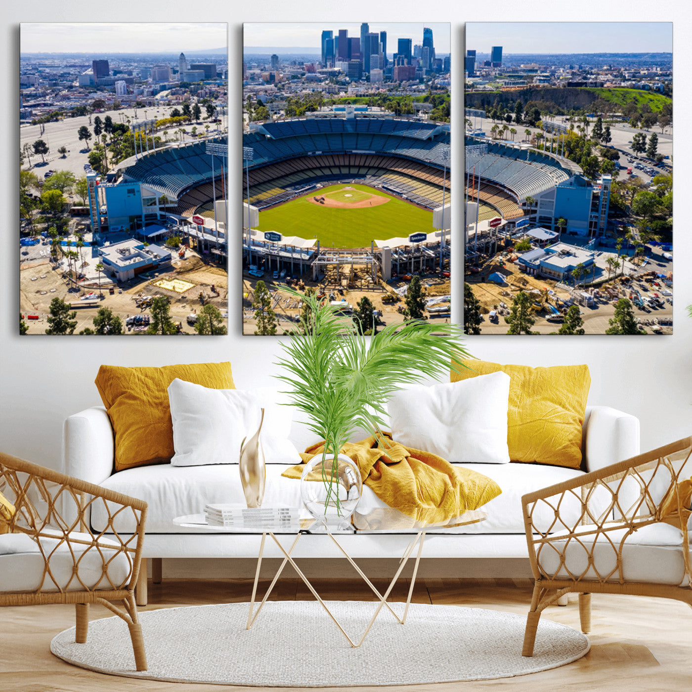 58596-MGV-CV-36X24-Los Angeles Dodgers Dodger Stadium Wall Art Canvas Print - MLB Baseball Stadium, Framed Los Angeles