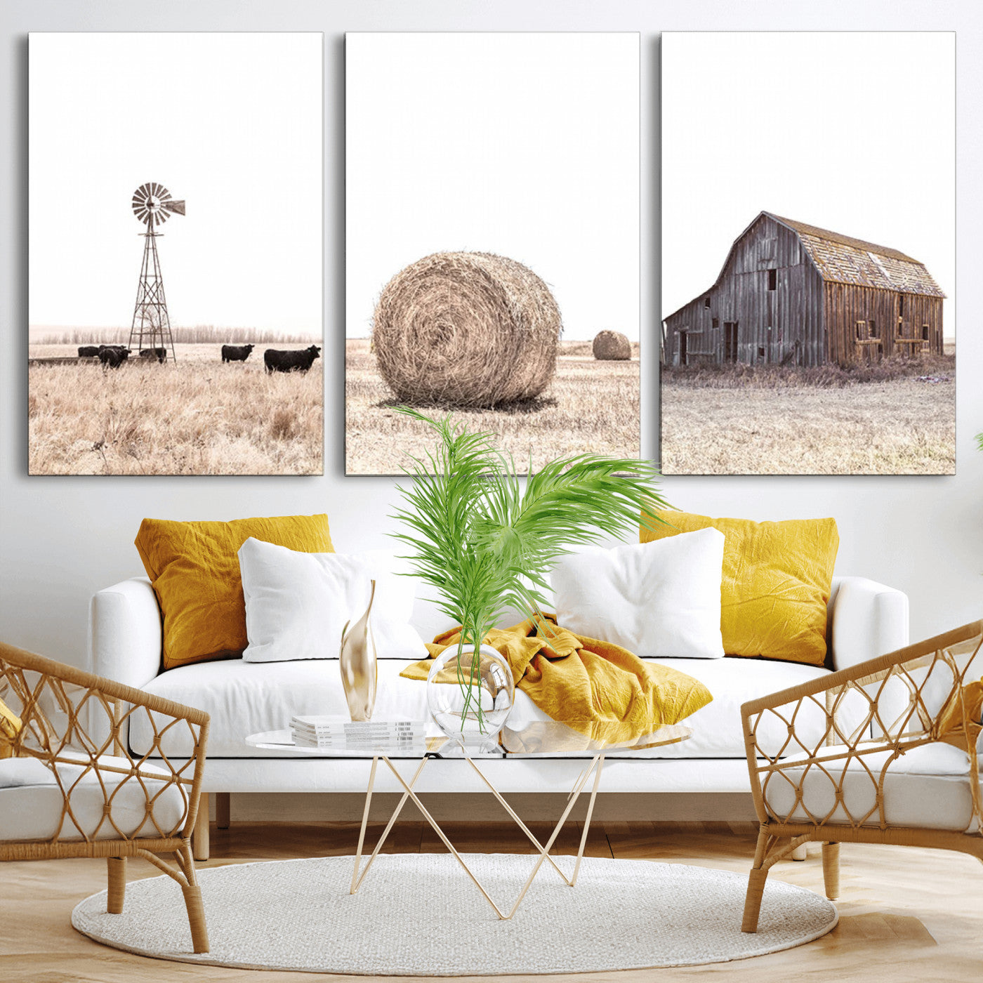 30918-MGV-CV-36X24-Farm Prints Set, Set of 6 Farmhouse Wall Art, Country House Decor, Barn Print, Wheat Print,