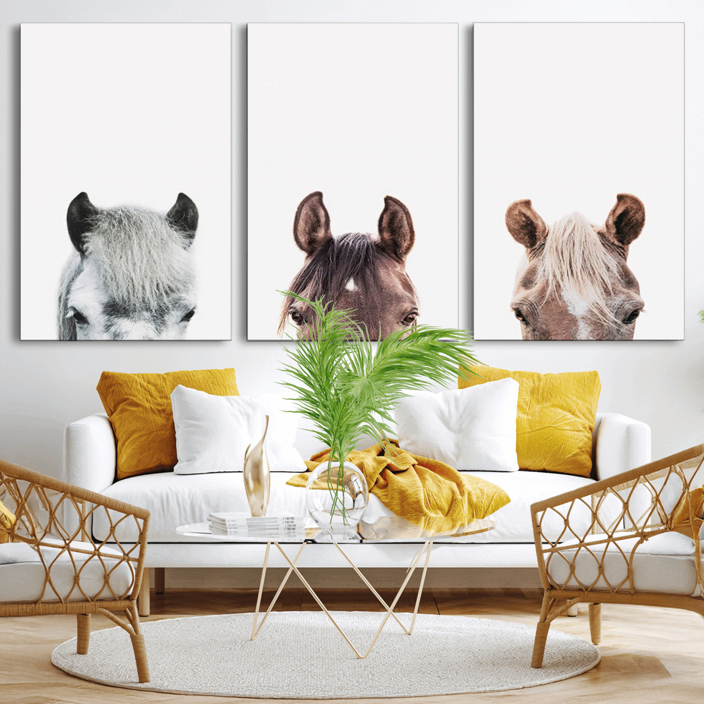 -Horse Wall Art - Minimalist Horse Triptych Wall Art – Modern 3-Panel Giclée Canvas Featuring Horse