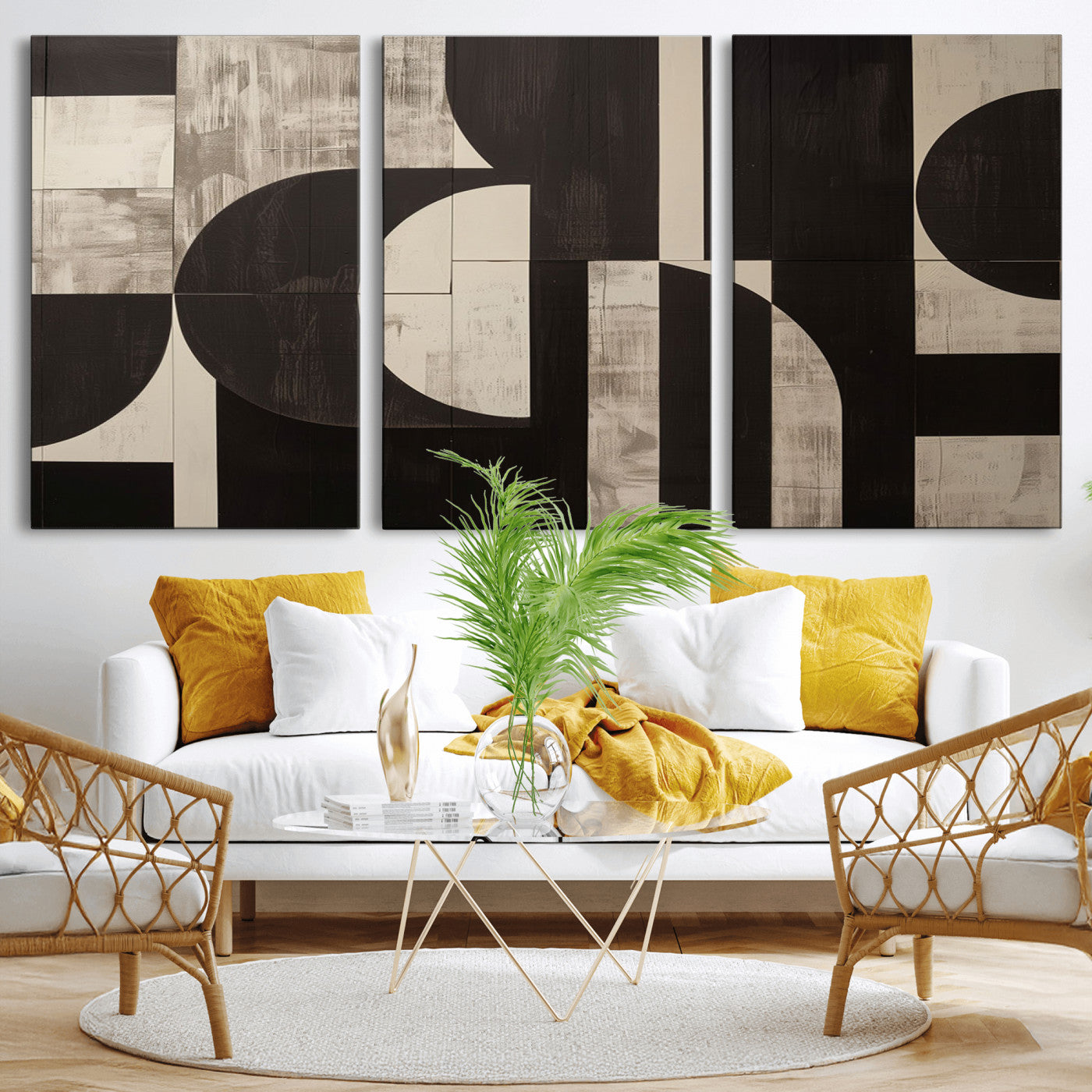 63644-MGV-CV-60X30-3P - Abstract Brown Wabi Sabi Canvas Print Set – Minimalist Mid-Century Wall Art Contemporary Artwork for Home, Office