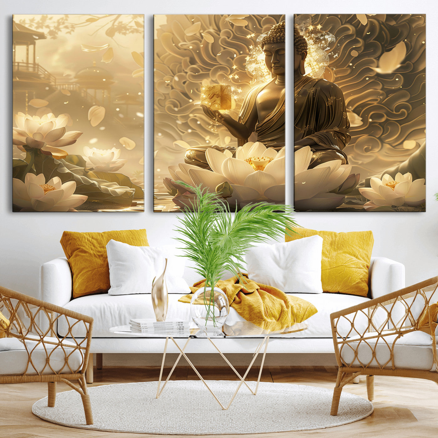 -Golden Buddha Wall Art | Yoga Room Decor and Meditation Room Wall Art | Framed and Ready to Hang