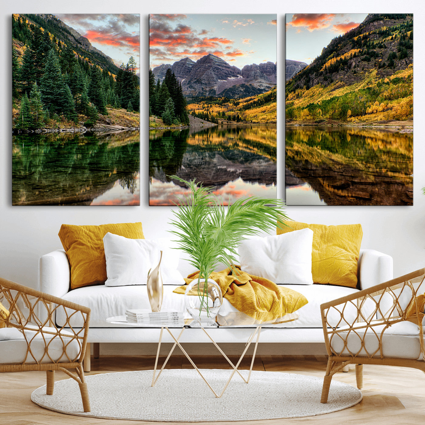 14376-MGV-CV-36X24-Maroon Bells Wall Art - Scenic Canvas Print of Maroon Bells in Autumn for Elegant Home or Office