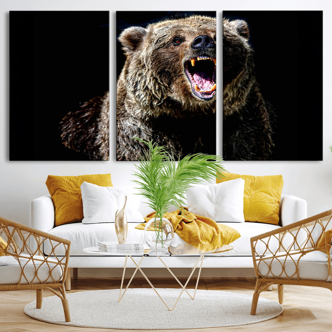 17625-MGV-CV-36X24-Grizzly Bear Canvas Print | Wildlife Wall Art for Cabin Decor | Ready to Hang Framed
