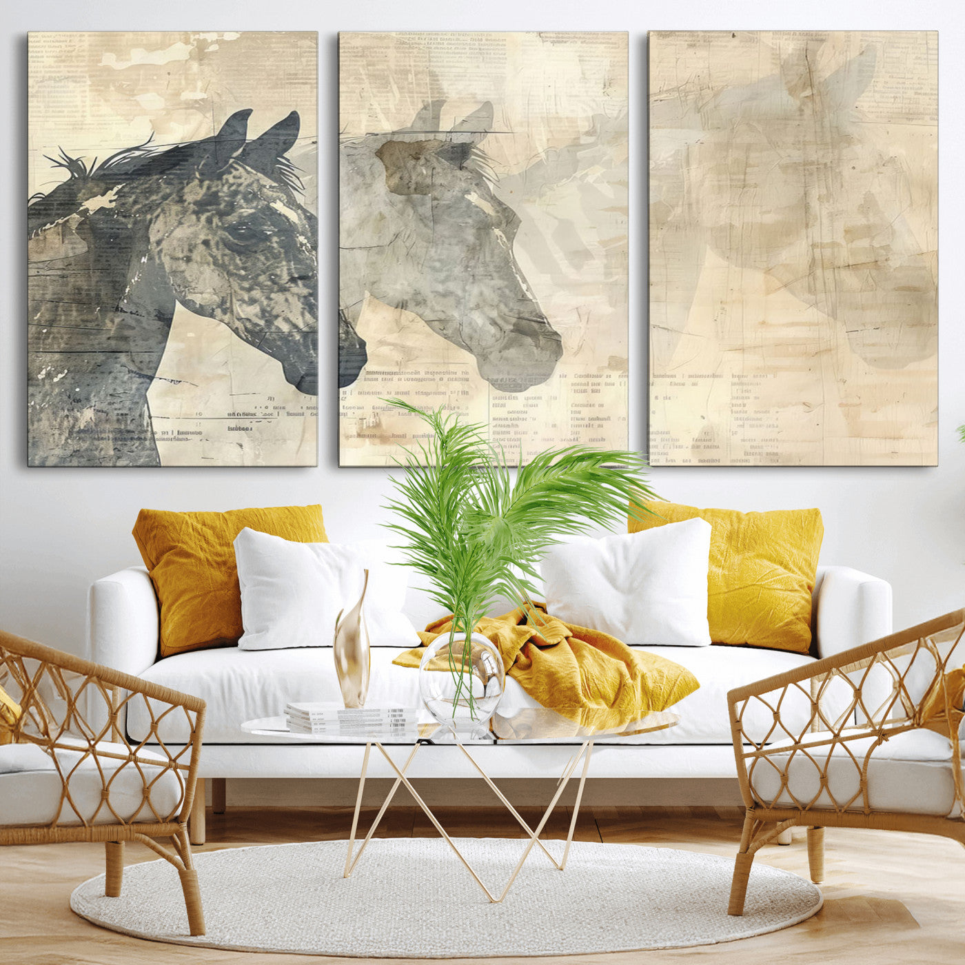 64301-MGV-CV-36X24-Abstract Horse Canvas Print | Modern Farmhouse Wall Art | Ready to Hang Framed