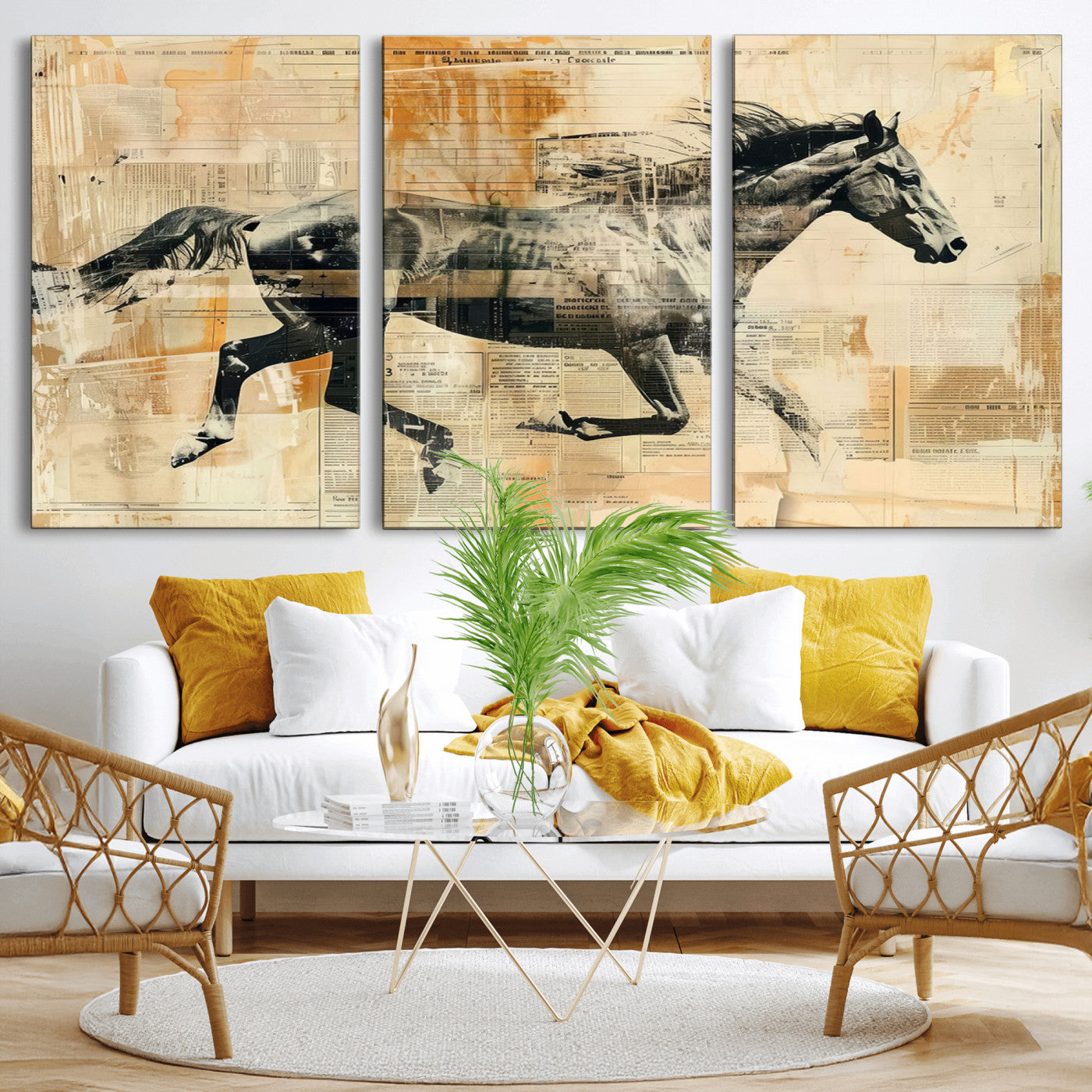 -Chines Style Running Horse Western Wall Art | Farmhouse Wall Decor | Ready to Hang Framed Canvas
