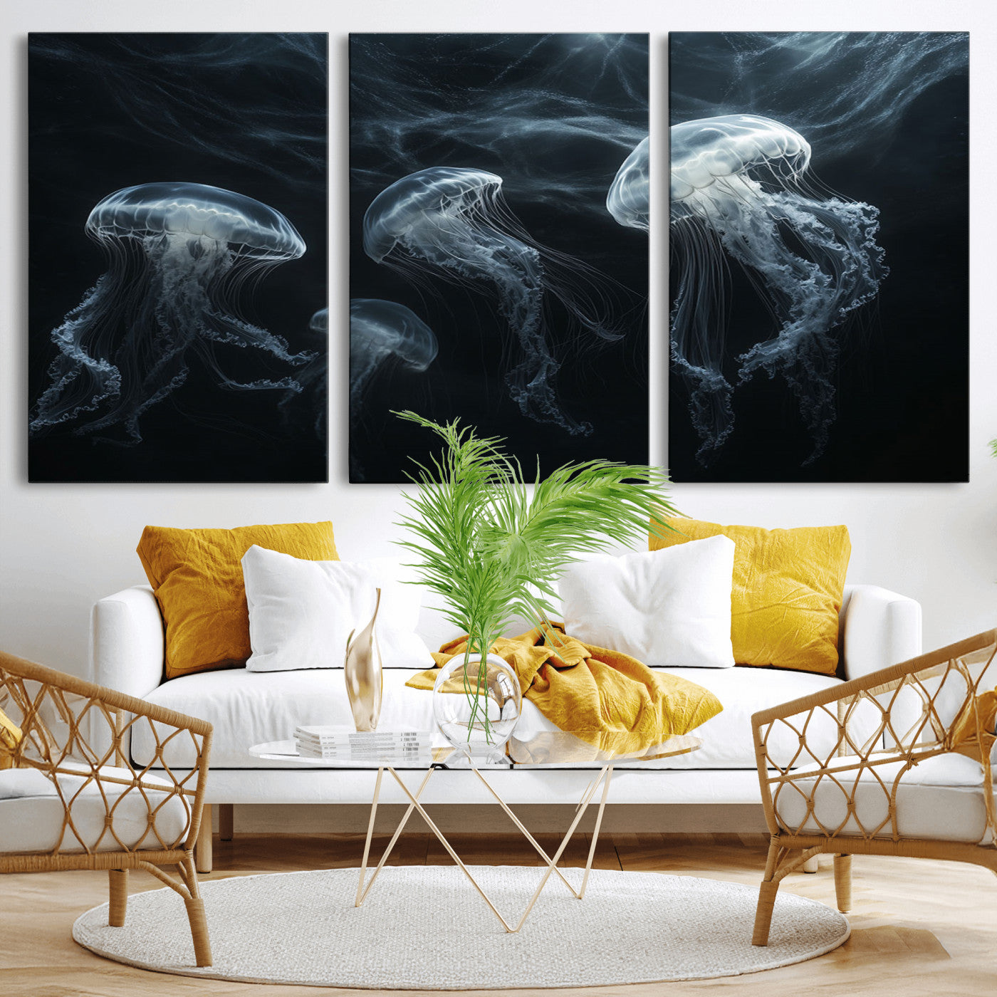53117-MGV-CV-60X30-3P-Jellyfish Wall Art Canvas Print, Elegant Wall Decor