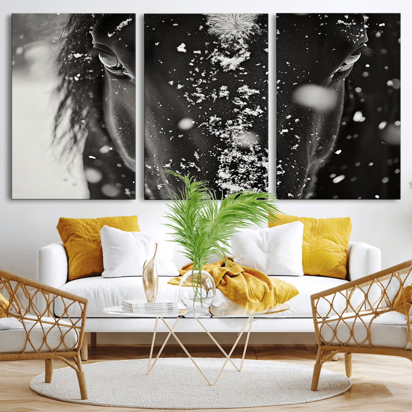 -Winter Horse Snow Wall Art Canvas Print