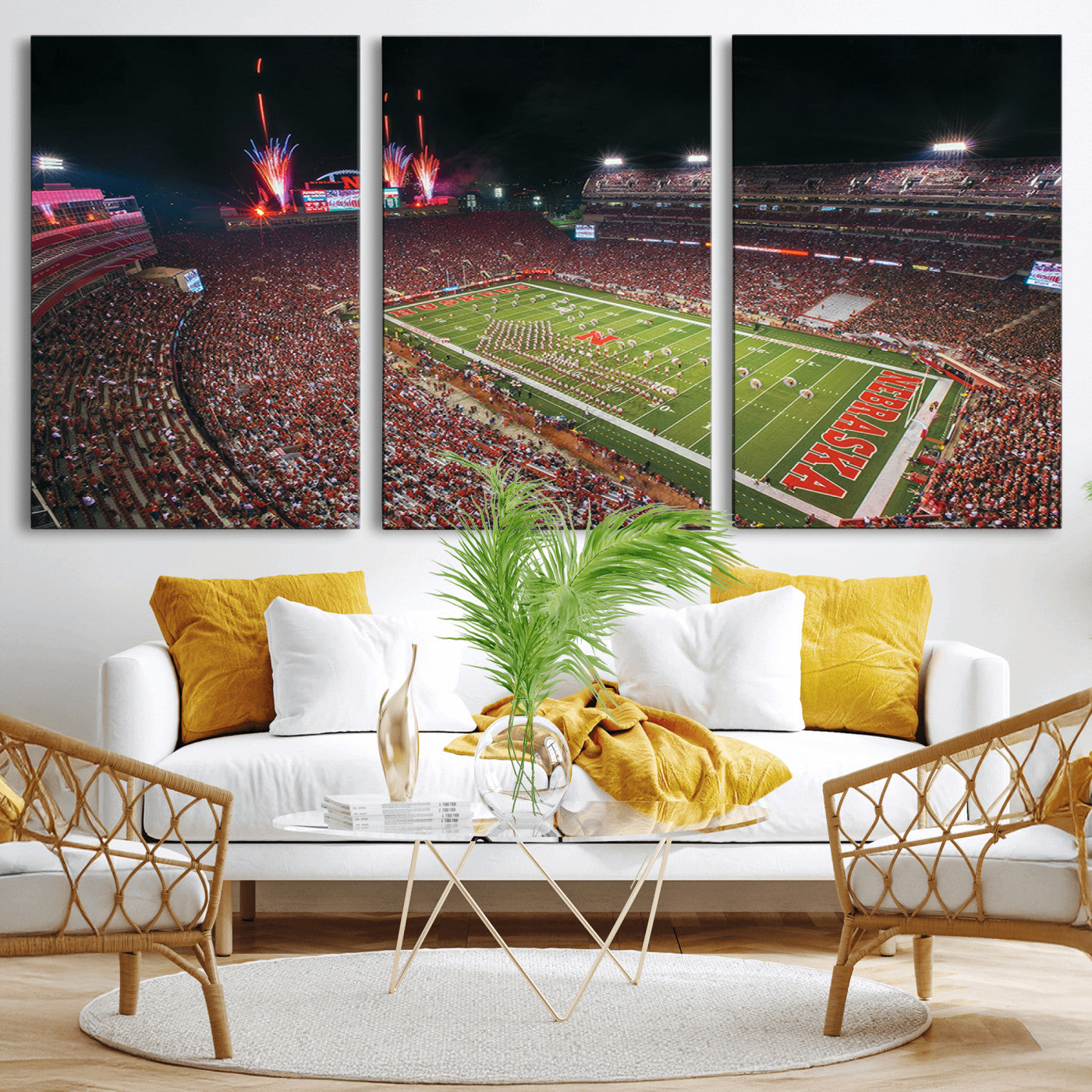 51773-MGV-CV-36X24-University of Nebraska Cornhuskers Football Team Print - Lincoln Memorial Stadium Wall Art Canvas
