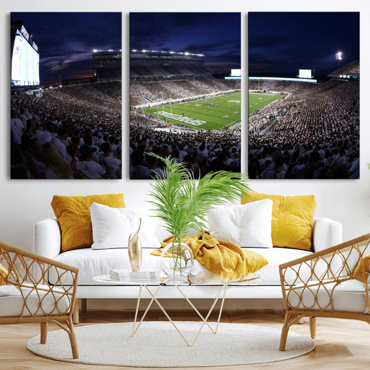 75193-PAN-FL-20X10 - Michigan State Spartans Canvas, Framed Football Team Print - East Lansing Spartan Stadium Wall Art