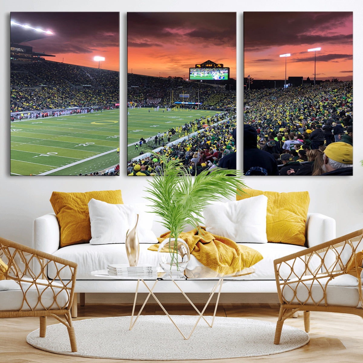 75065-PAN-FL-20X10 - Eugene Autzen Stadium Canvas Wall Art Print – Sunset Over Iconic Football Field Wall Decor for Home