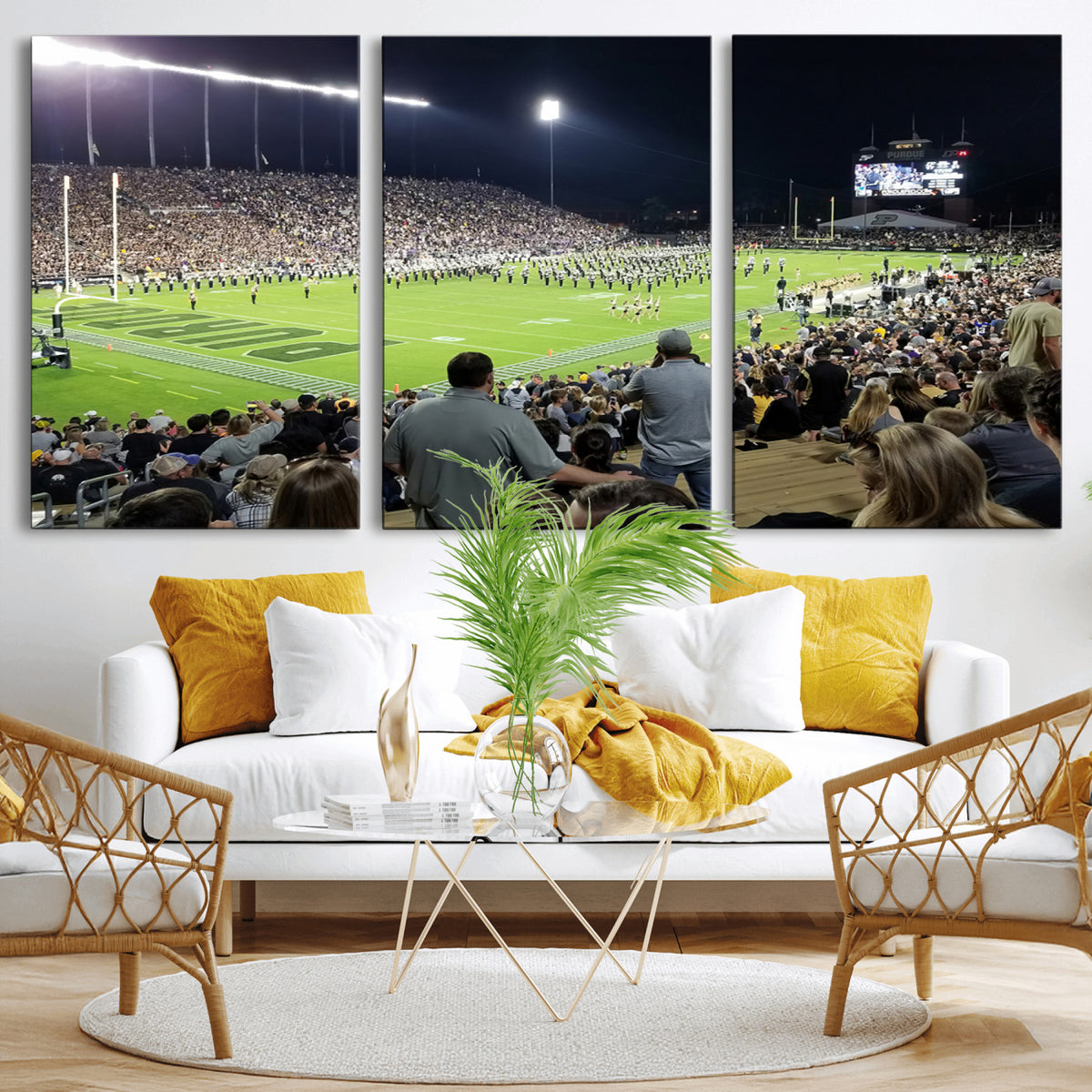 56796-PAN-FL-20X10 - Purdue University Boilermakers Football Team Print - West Lafayette Ross-Ade Stadium Wall Art Canvas
