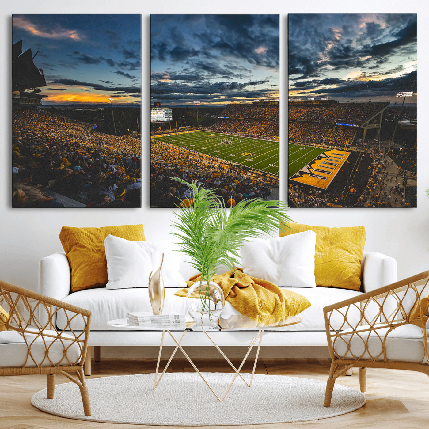 61020-MGV-CV-36X24-University of Wyoming Cowboys Football Team Print - Laramie War Memorial Stadium Wall Art Canvas