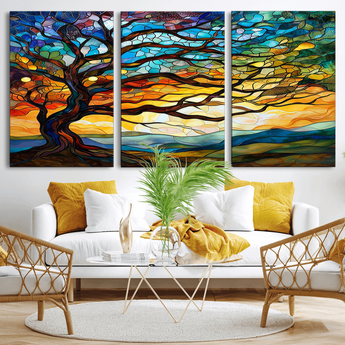 64765-MGV-CV-36X24-Mosaic Tree Wall Art | Ready to Hang Stained Glass Style Canvas Print | Farmhouse Wall Decor, Cabin