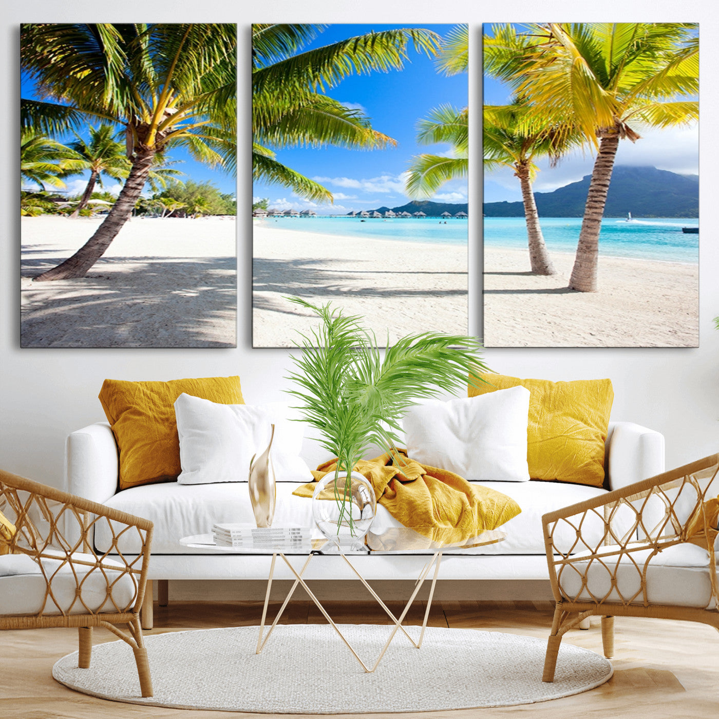 -Blue Beach and Sea Wall Art Canvas Print