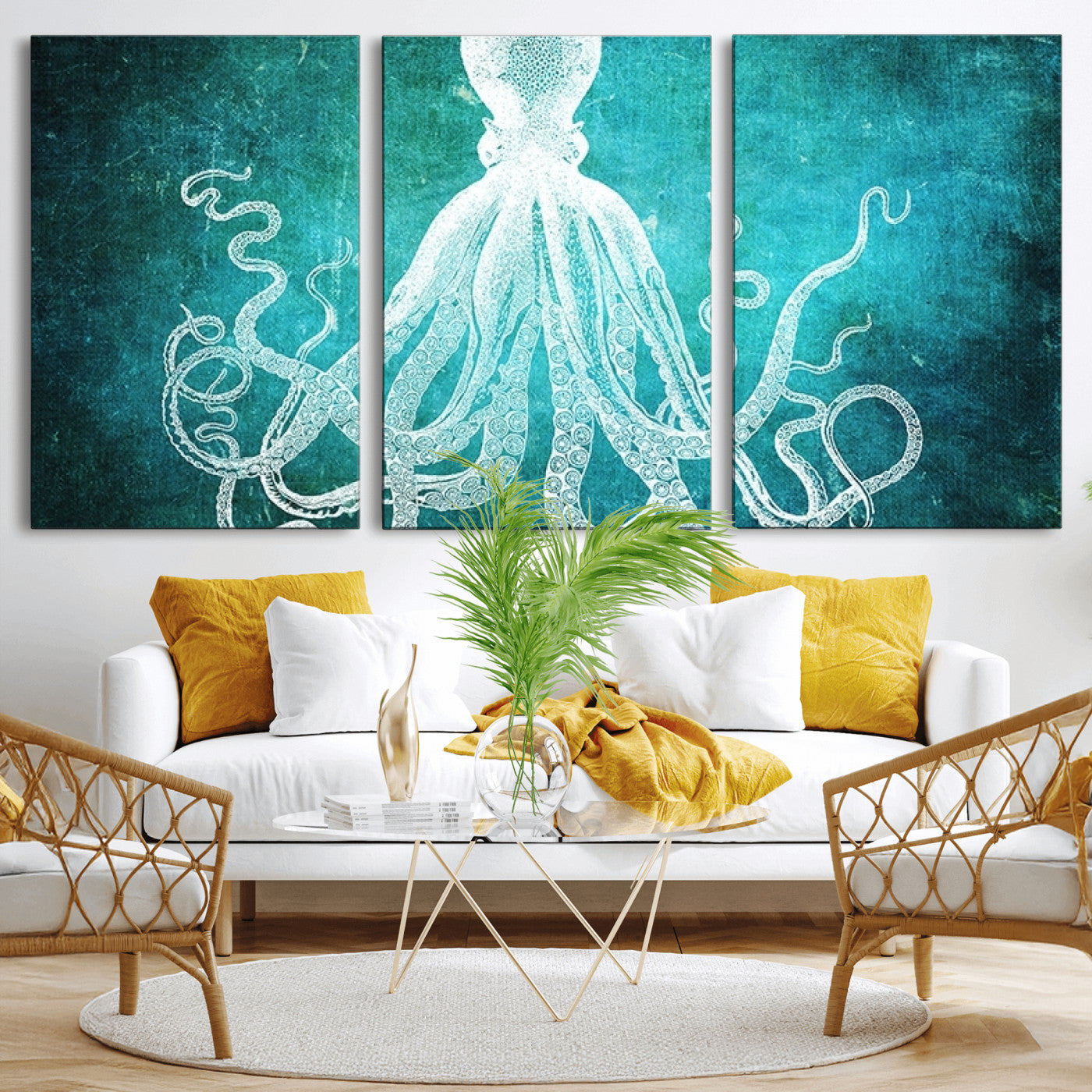 20773-MGV-CV-36X24-Green Octopus Abstract Wall Art Canvas Print