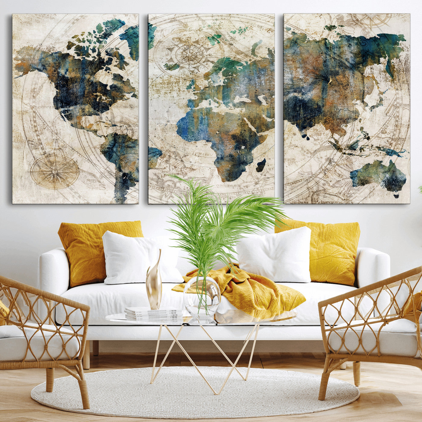 36972-MGV-CV-36X24 - Grunge Abstract World Map Art Print Canvas Print for Office Decor