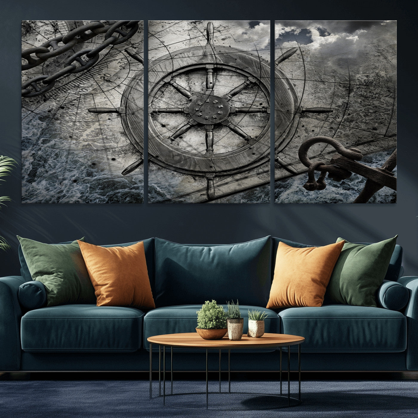 -Ship Steering Wheel Vintage Wall Art Canvas Print