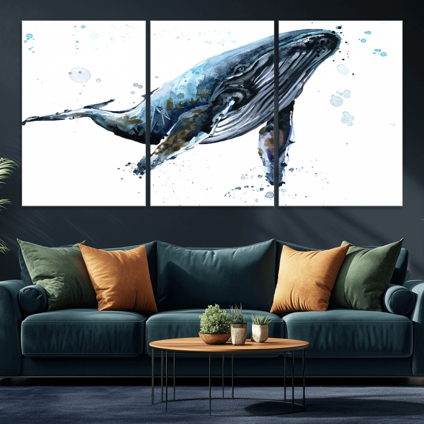 -Watercolor Whale Wall Art Canvas Print