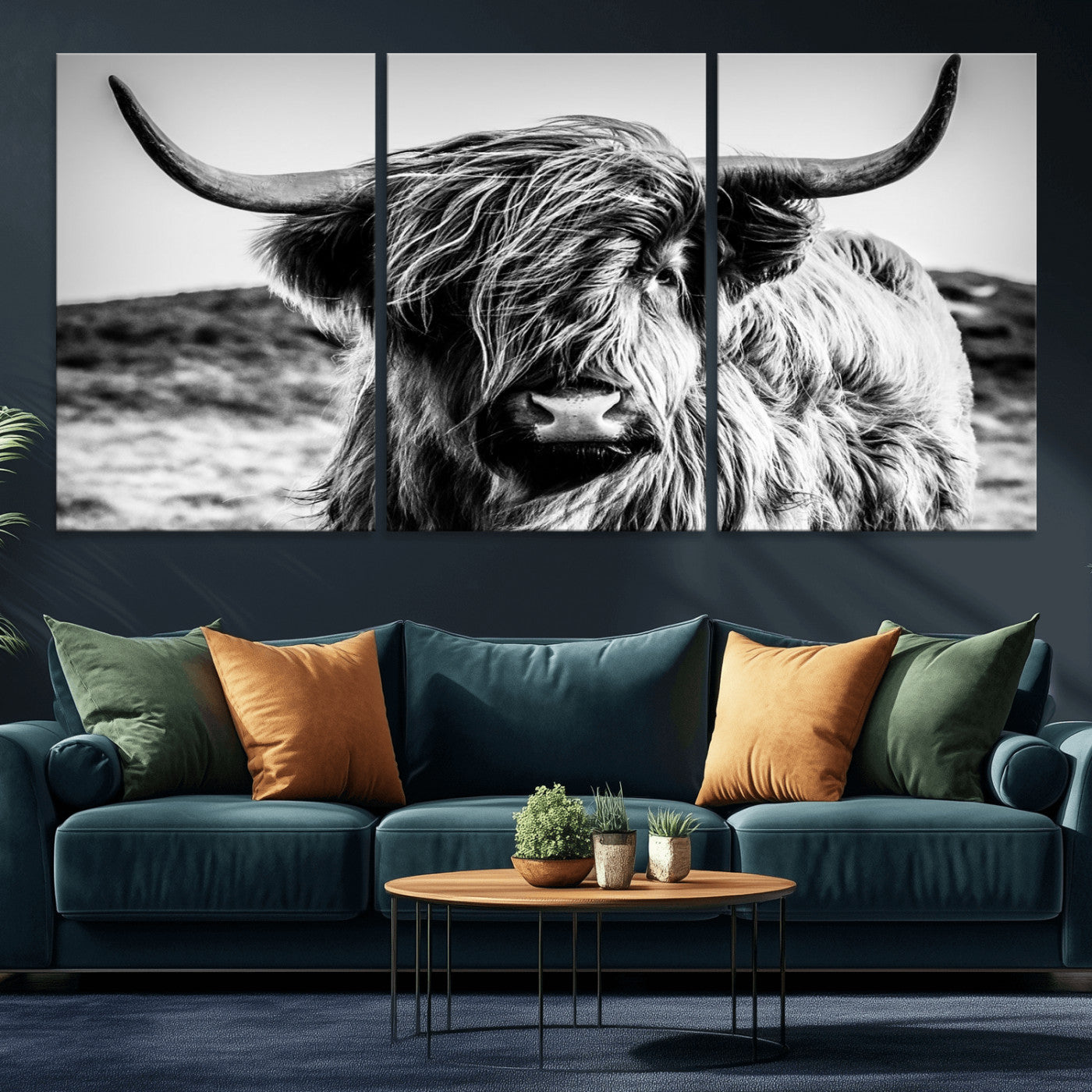 54309-MGV-CV-36X24 - Black and White Scottish Cow Canvas Wall Art Highland Cattle Canvas Print Framed Ready to Hang Original Cotton Canvas High Quality Image Multi Panel Wall Art Printable Artwork for Walls