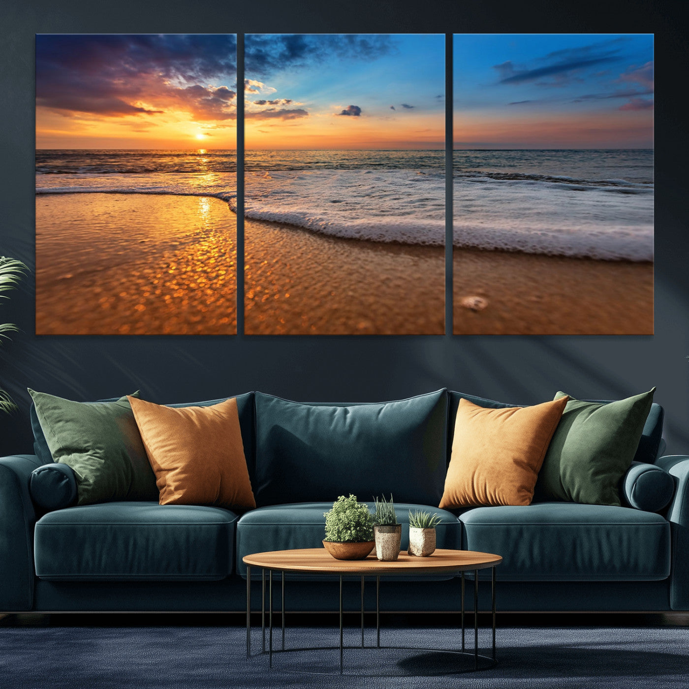 -Sunset and Beach at Night Wall Art Canvas Print