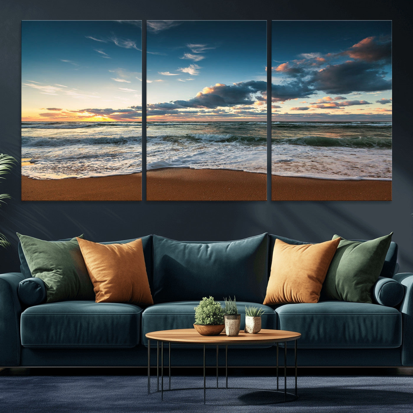 -Ocean Beach Wall Art Canvas Print Sunset Artwork Print Coastal Wall Art