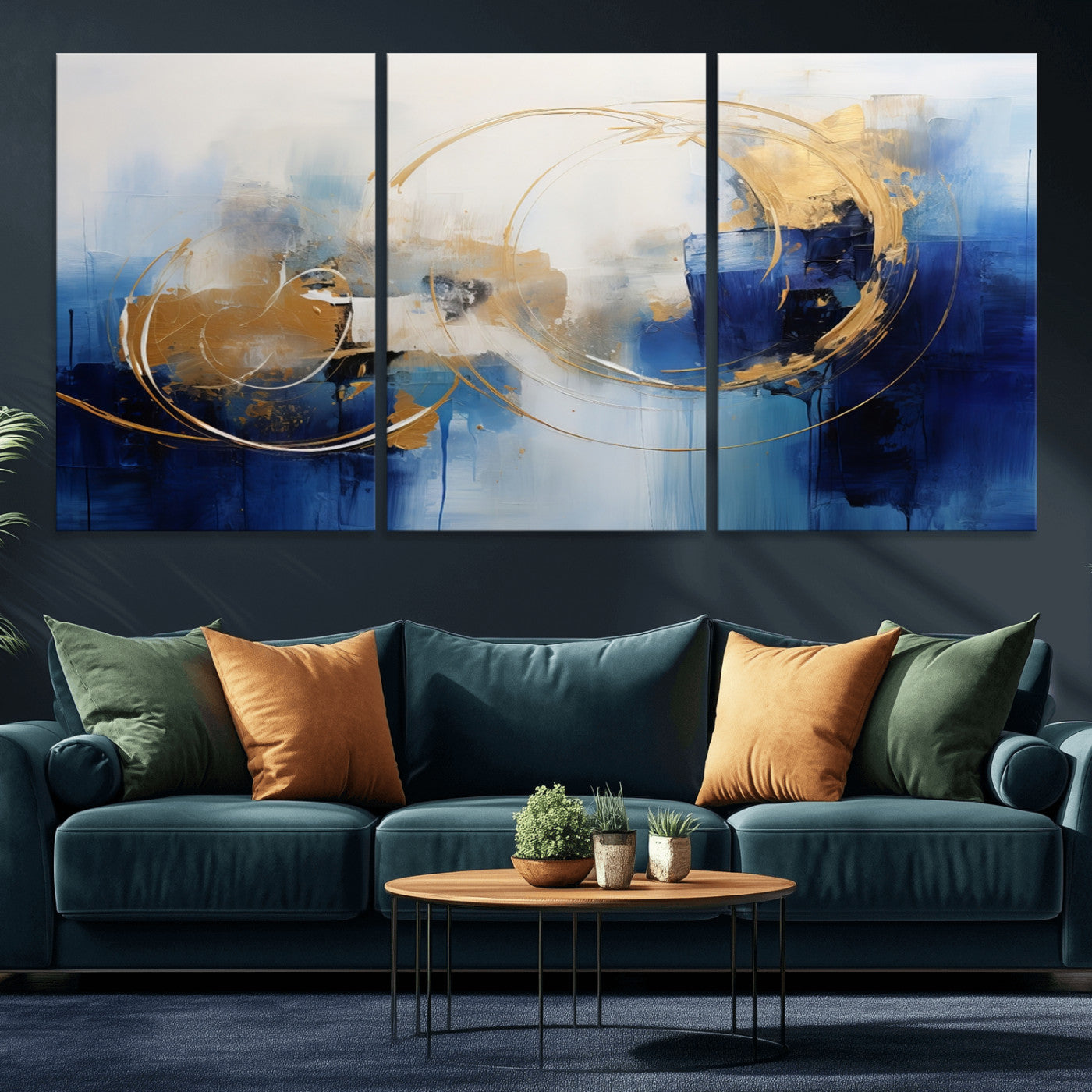 52314-MGV-CV-36X24-Navy Blue Abstract Wall Art Canvas Print