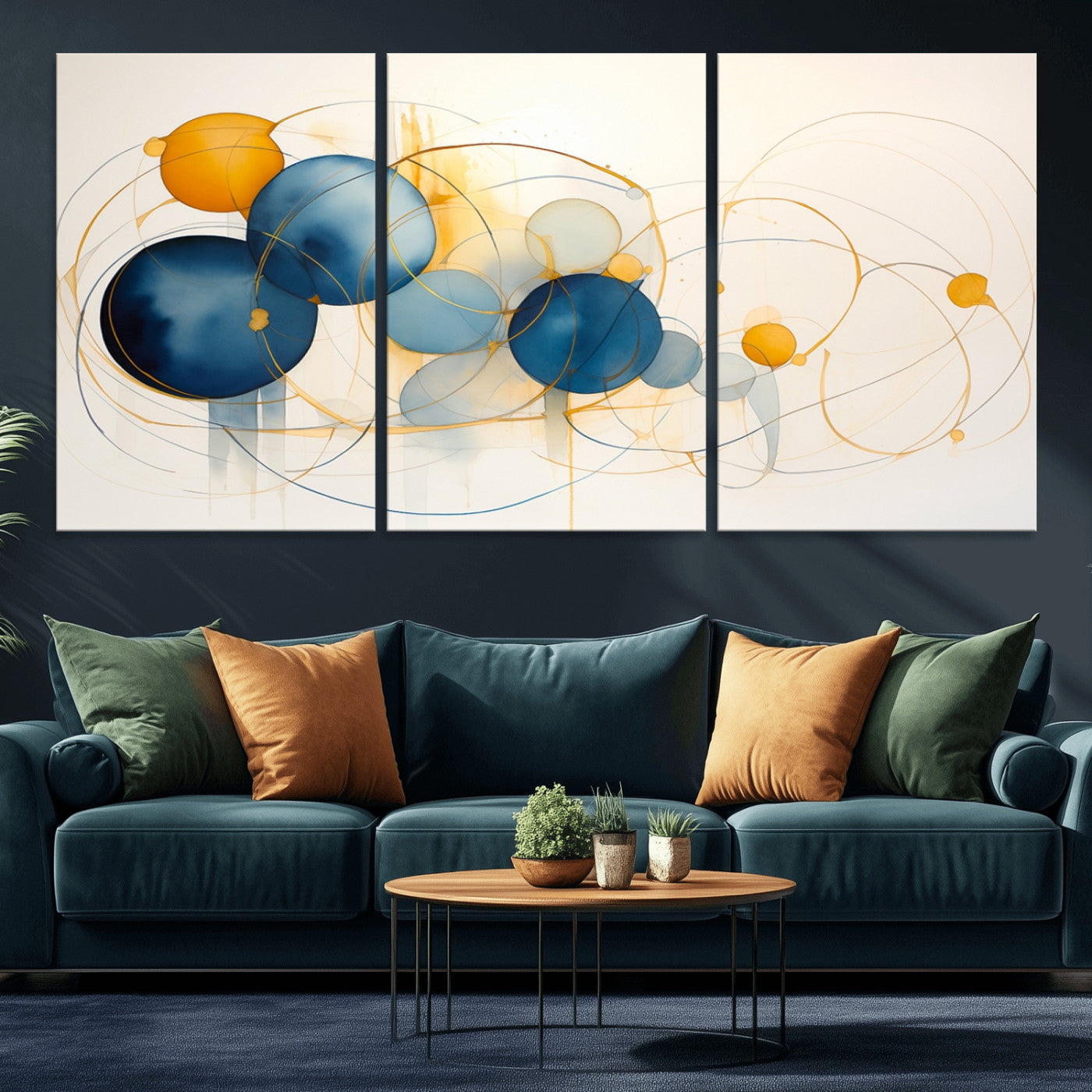 36188-MGV-CV-36X24-Geometric Blue Orange Abstract Wall Art Canvas, Geometric Blue Orange Canvas Print