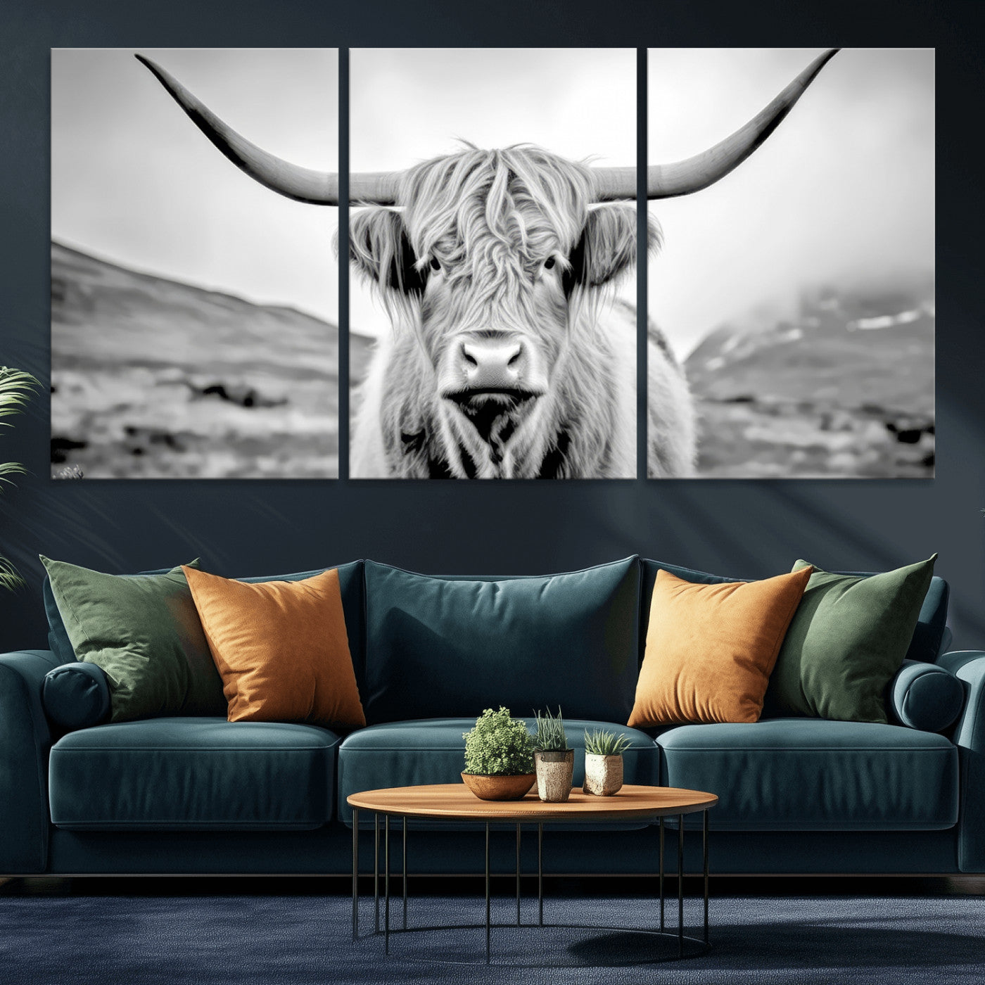 80564-MGV-CV-60X30-3P - Scottish Cow Wall Art Canvas Print