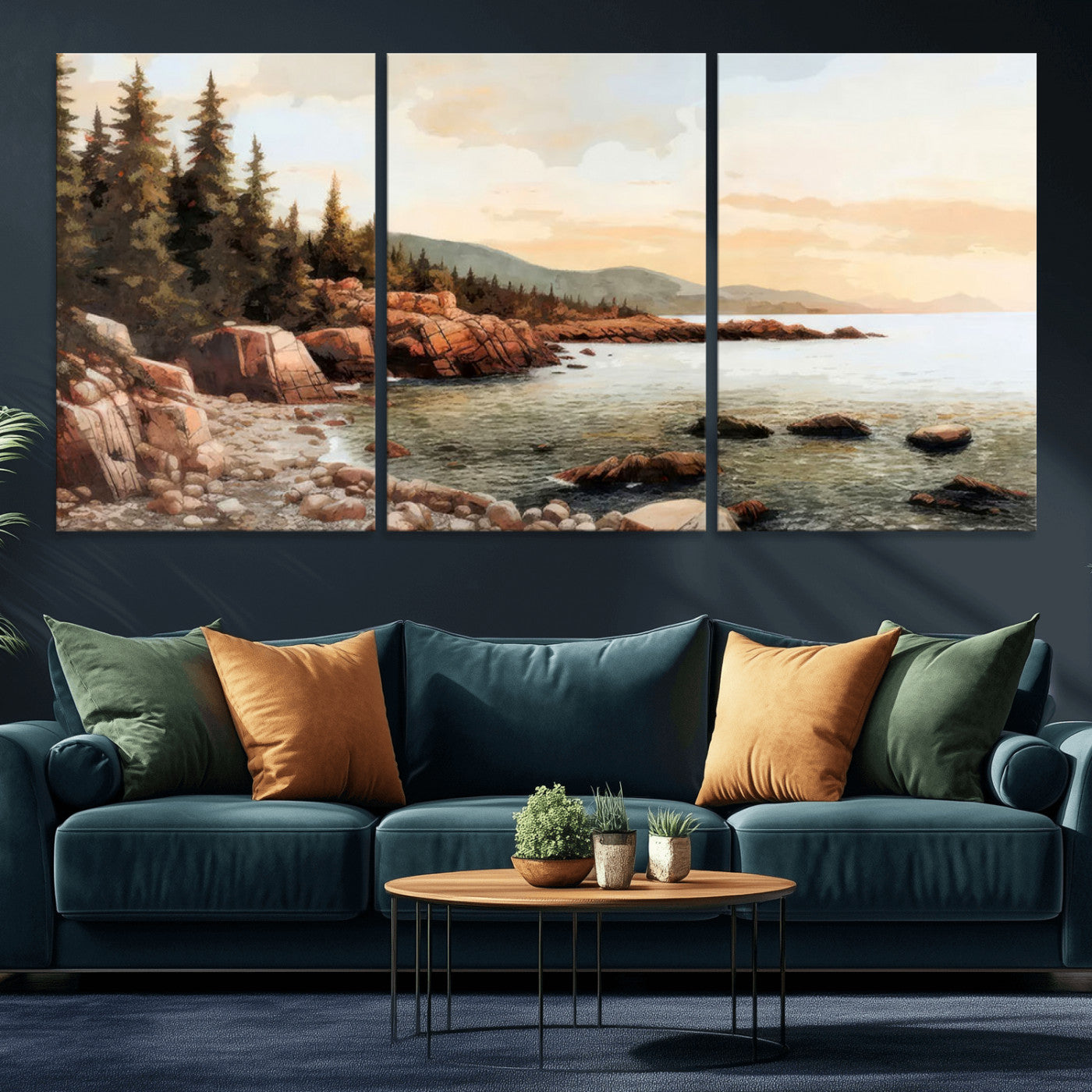 77145-MGV-CV-36X24-Serene Coastal View of Acadia National Park Wall Art - Stunning 3-Panel Wall Art Canvas Print,