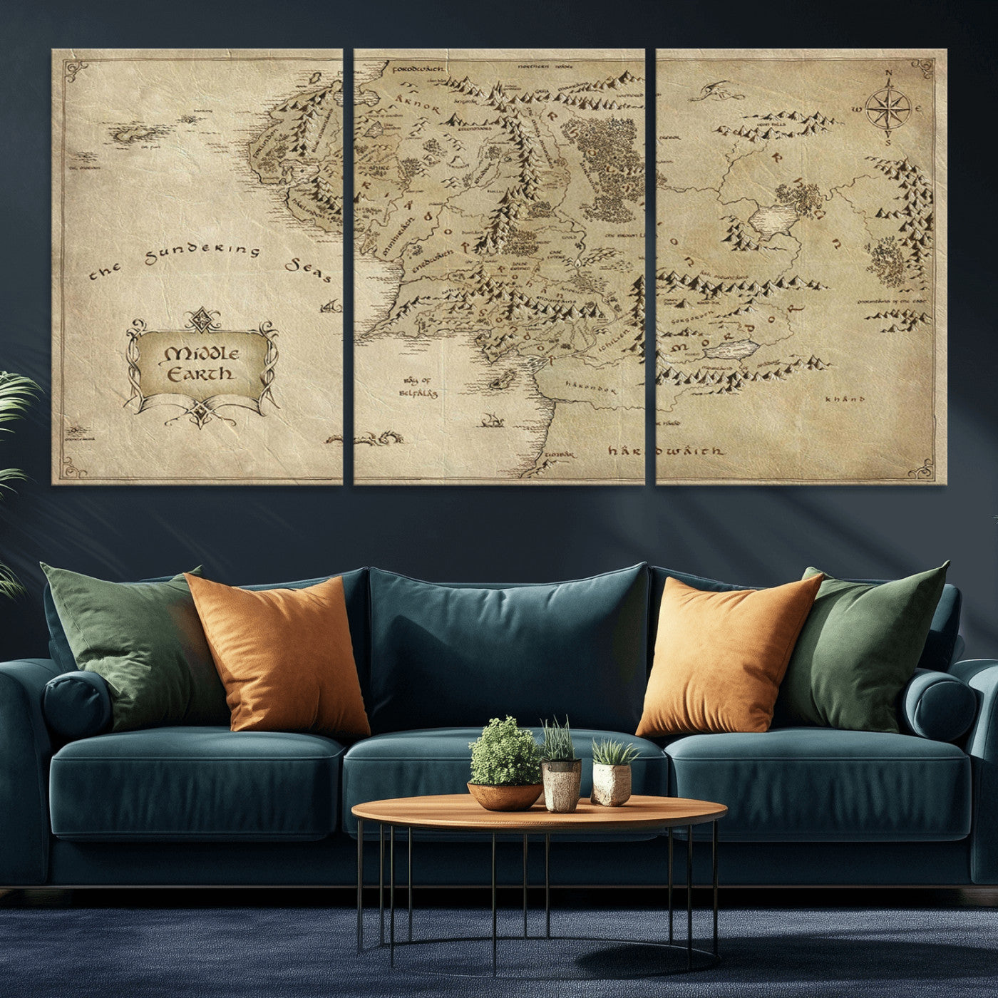 21784-MGV-CV-36X24-Vintage Middle Earth Map Wall Art Canvas – Lord of the Rings Inspired Framed Map Print, Classic Fantasy Decor for Home, Office