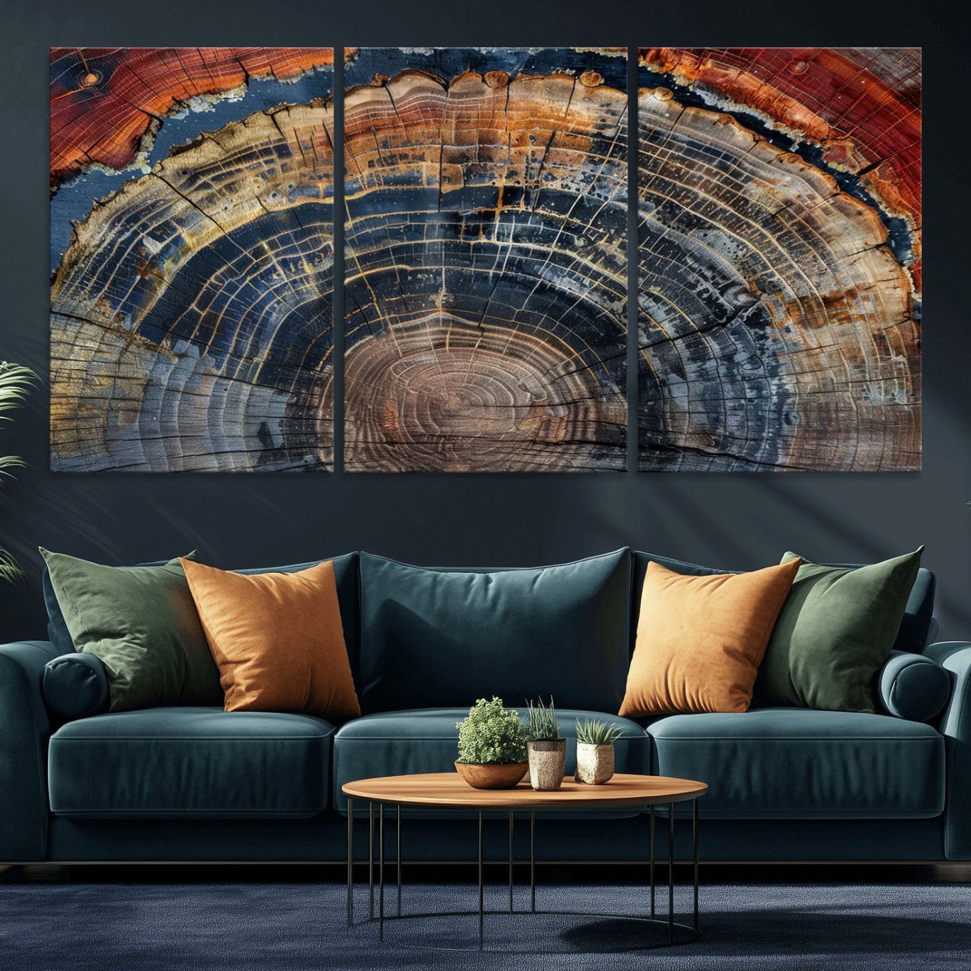 63519-MGV-CV-36X24-Abstract Tree Ring Wall Art, Colorful Framed Tree Ring Wall Decor, Minimalist Home Canvas Art,