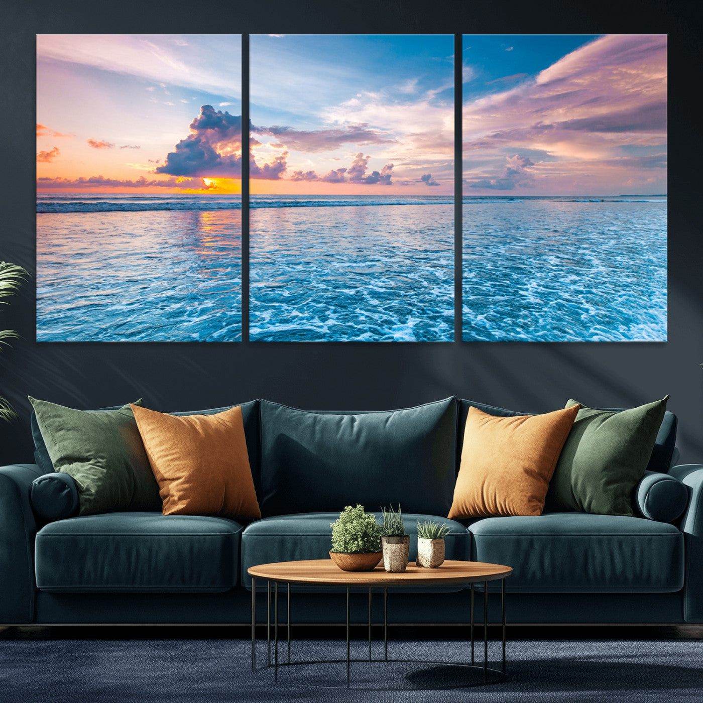 36641-MGV-CV-36X24-Ocean Sunset Canvas Wall Art Print – Tranquil Seascape Vibrant Sky Rolling Waves Coastal Artwork for Home, Office