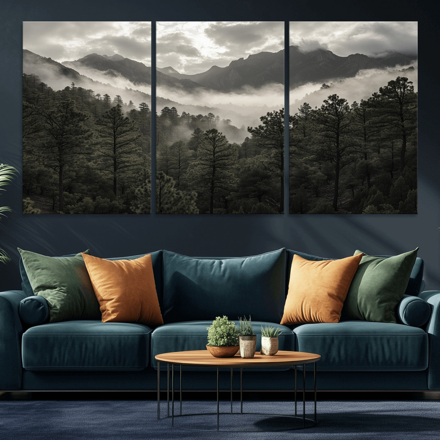 MGV-CV-60X30-3P - Misty Mountain Forest Wall Art – Canvas Print of Cloudy Peaks, Tranquil Pines, Enchanted Landscape, Majestic Nature Decor for Home or Office