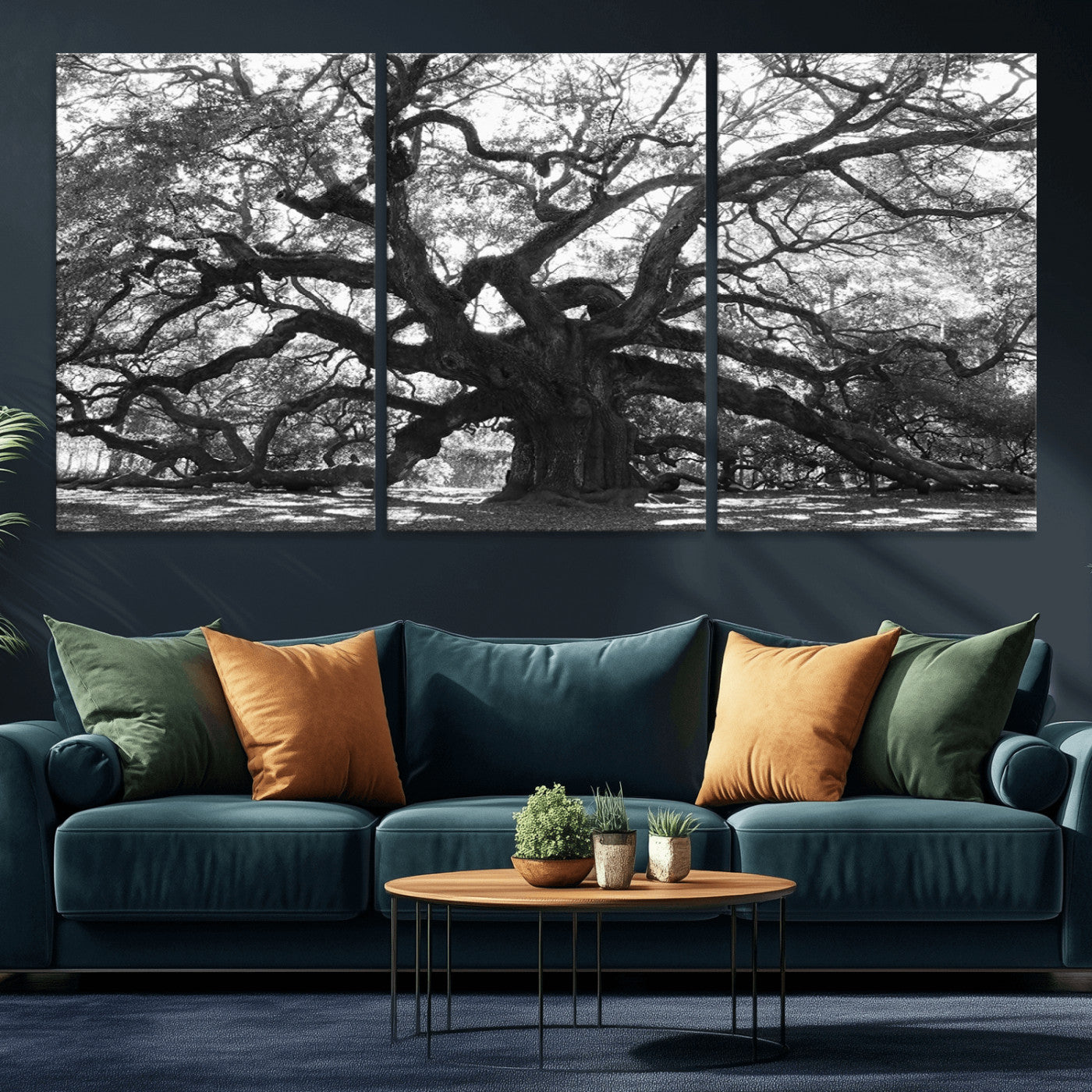 -Ancient Oak Wall Art Canvas Print, Framed Twisted Branches Art Picture Print, Gnarled Tree Perfect Moody Nature Decor Artwork