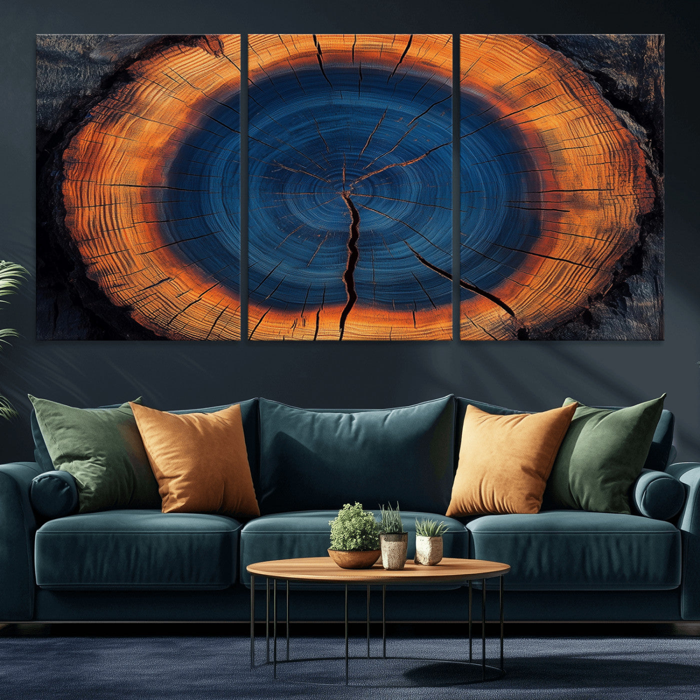 MGV-CV-60X30-3P - Abstract Tree Ring Wall Art Print, Natural Rustic Wood Texture Canvas Print, Framed Tree Ring Printing, Wood Tree Stump Artwork Canvas Print