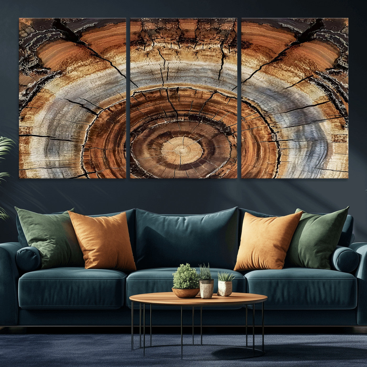 -Tree Rings Wall Art Canvas Print, Framed Wood Texture Art Picture Print, Rustic Pattern Perfect Rustic Organic Decor Artwork