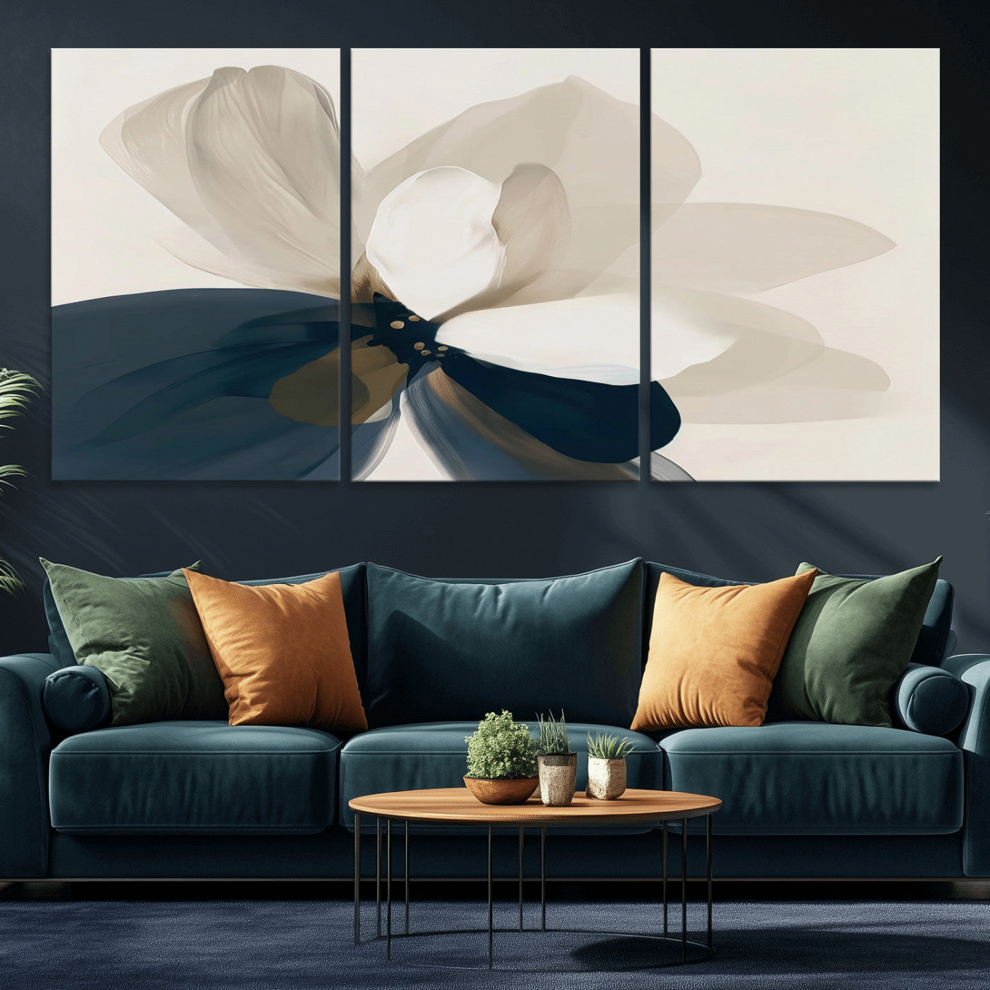 -Minimal Flower Wall Art Canvas Print, Framed Flower Drawing Art Picture Print, Beige Bloom Perfect Modern Botanical Decor Artwork