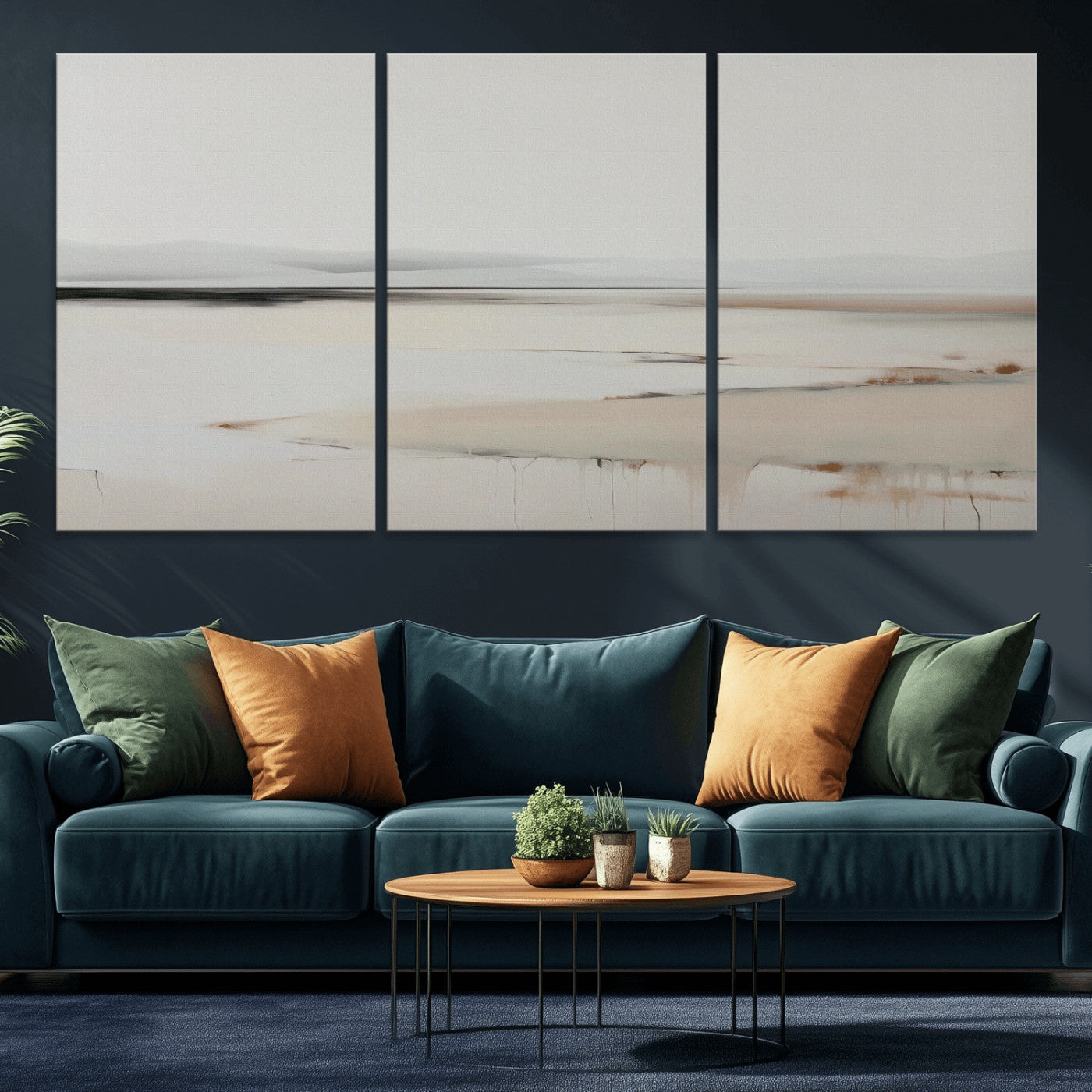 89410095-MGV-CV-36X24-Minimalist Landscape Wall Art Canvas Print – Framed Soft Horizon Abstract Seascape Earthy Tones Artwork for Home Office