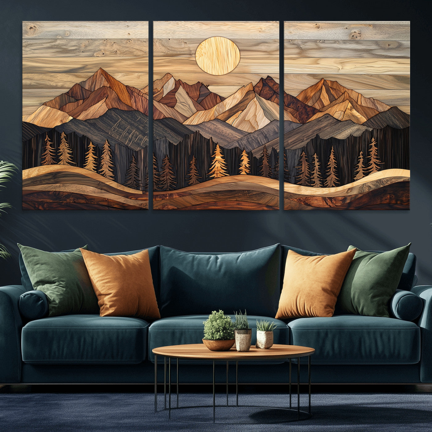 50100230-MGV-CV-36X24-Wood Mountain Wall Art Canvas Print – Framed Boho Abstract Woodland Rustic Farmhouse Geometric Artwork for Home Office