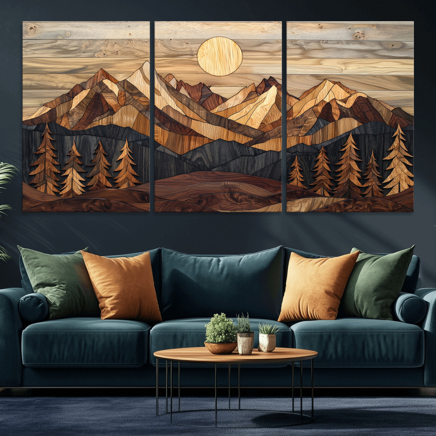 -Wood Mountain Landscape Wall Art Canvas Print, Framed Sunset Hills Art Picture Print, Abstract Nature Perfect Boho Decor Artwork