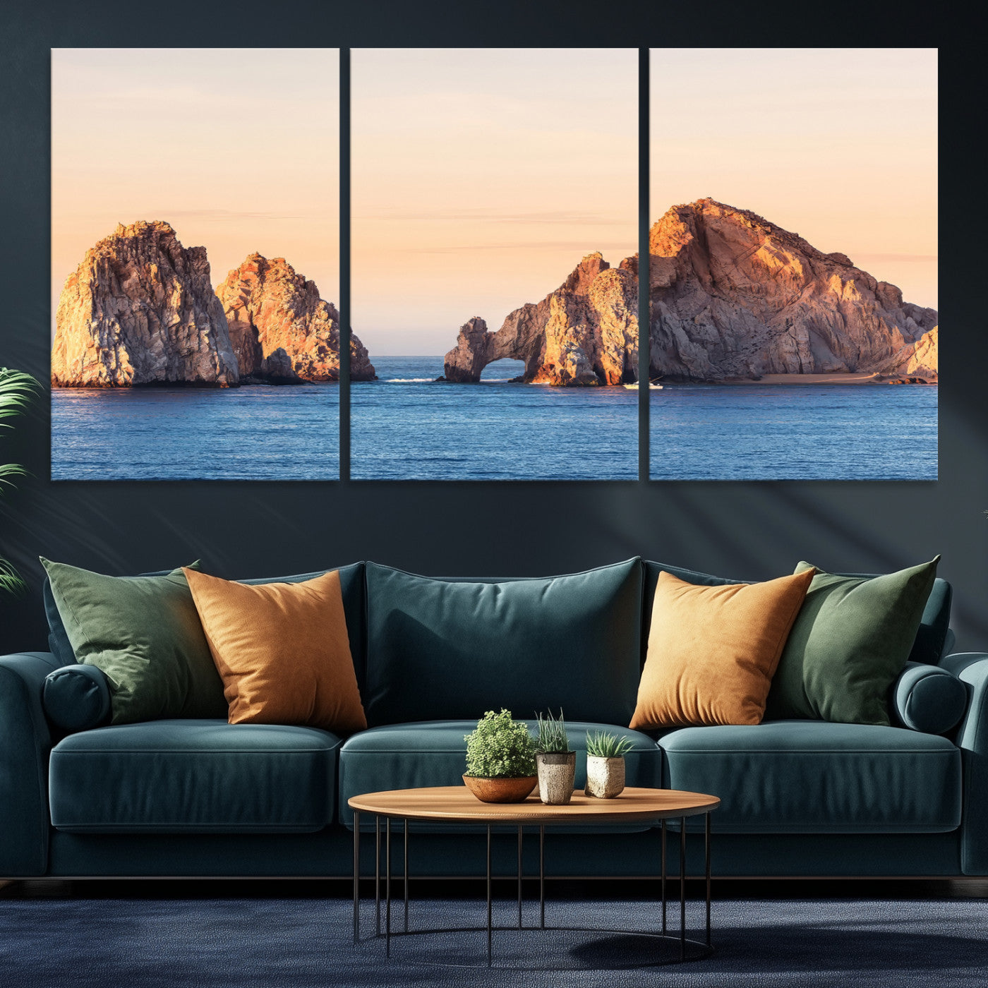 -El Arco Wall Art Canvas Print, Framed Cabo Rocks Art Picture Print, Ocean Arch Perfect Golden